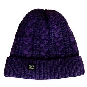 Polar Extreme Women's Cable Knit Beanie Hat OS Purple Black Fleece Lining